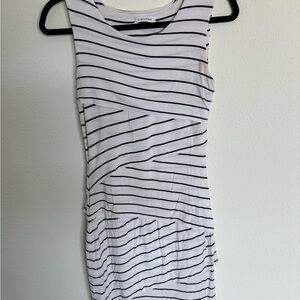 Calvin Klein Layered Black and White Striped Dress